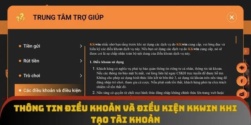 Thông tin điều khoản và điều kiện KKWIN khi tạo tài khoản