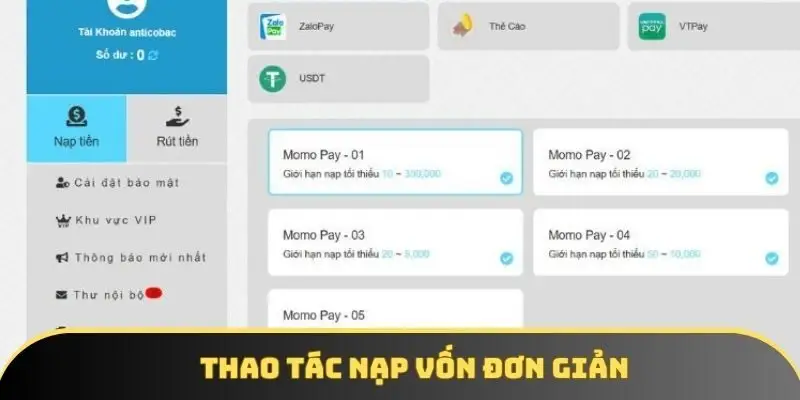 Thao tác nạp vốn đơn giản Thao tác nạp vốn đơn giản